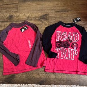 Set of 2 NWT Boys’ Size 5 Baseball Tees Long Sleeve Road Trip Red and Black